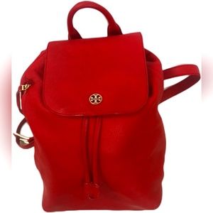 Tory Burch Red Pebble Leather Brody Backpack Authentic